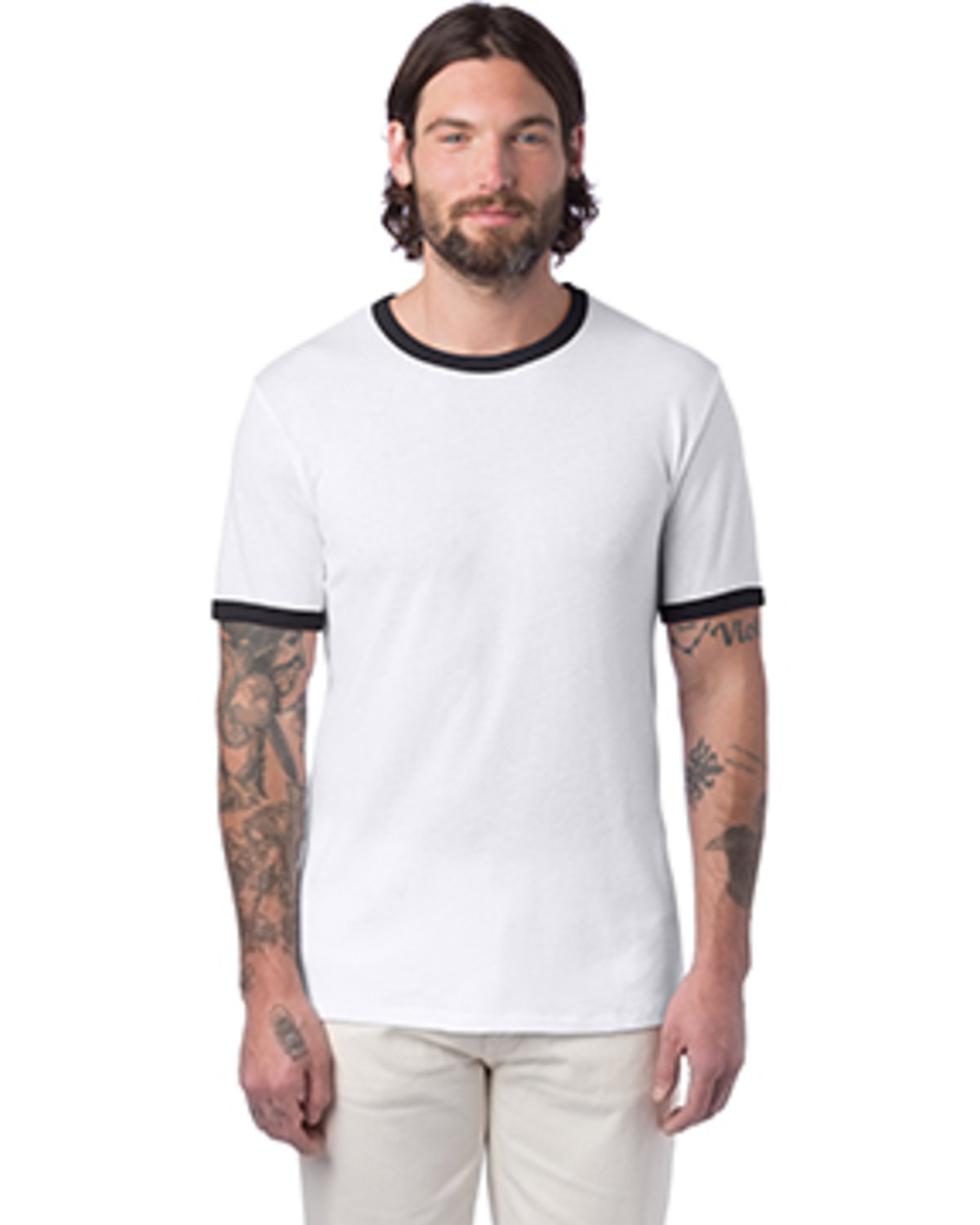 ALTERNATIVE Pre-owned Pack Of 20 5103bp Unisex Keeper Ringer Stylish Plain T-shirt In White/ Black