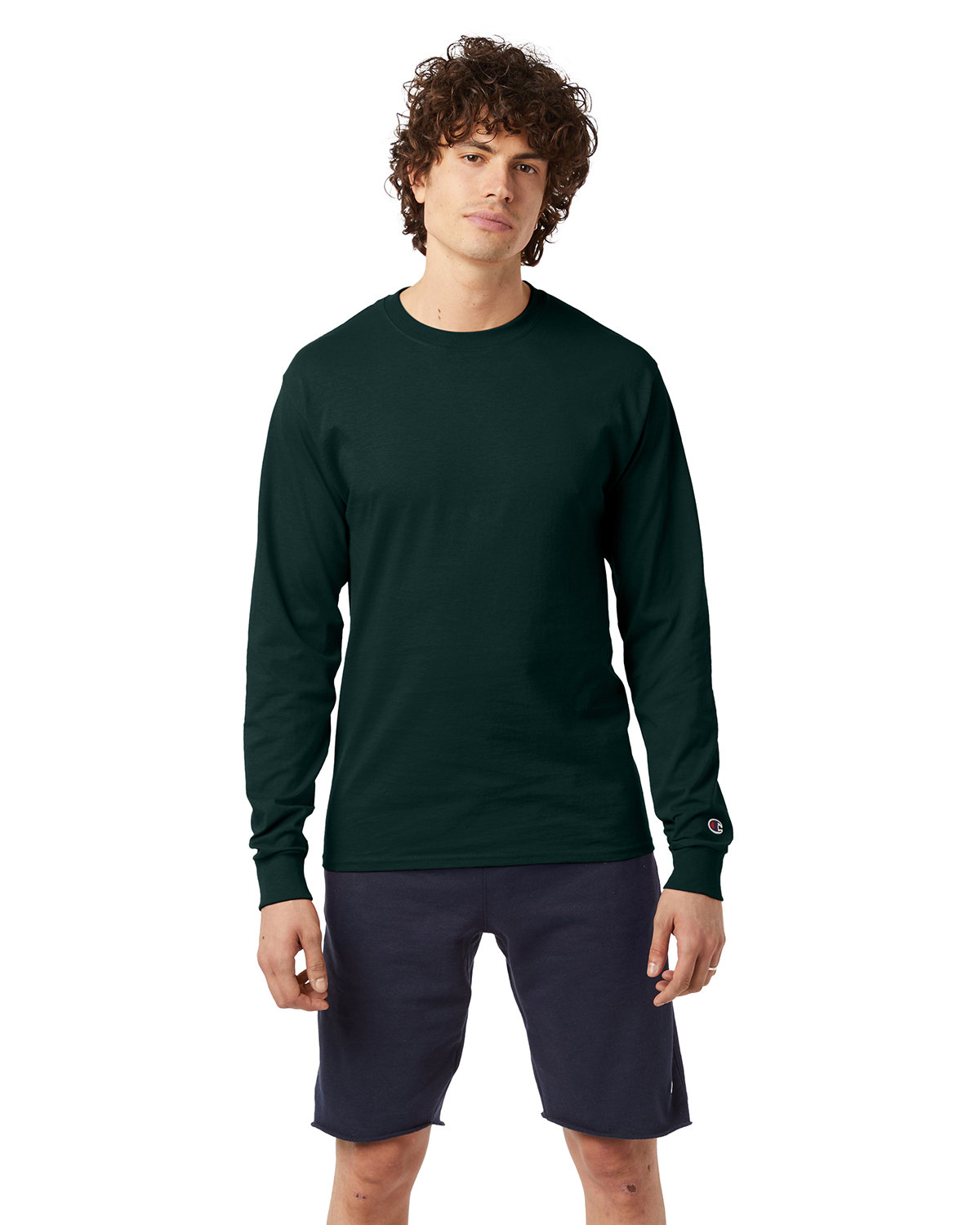 Champion CC8C Adult Taped Crewneck Long Sleeve C Logo Stylish Plain T-Shirt - Picture 7 of 13