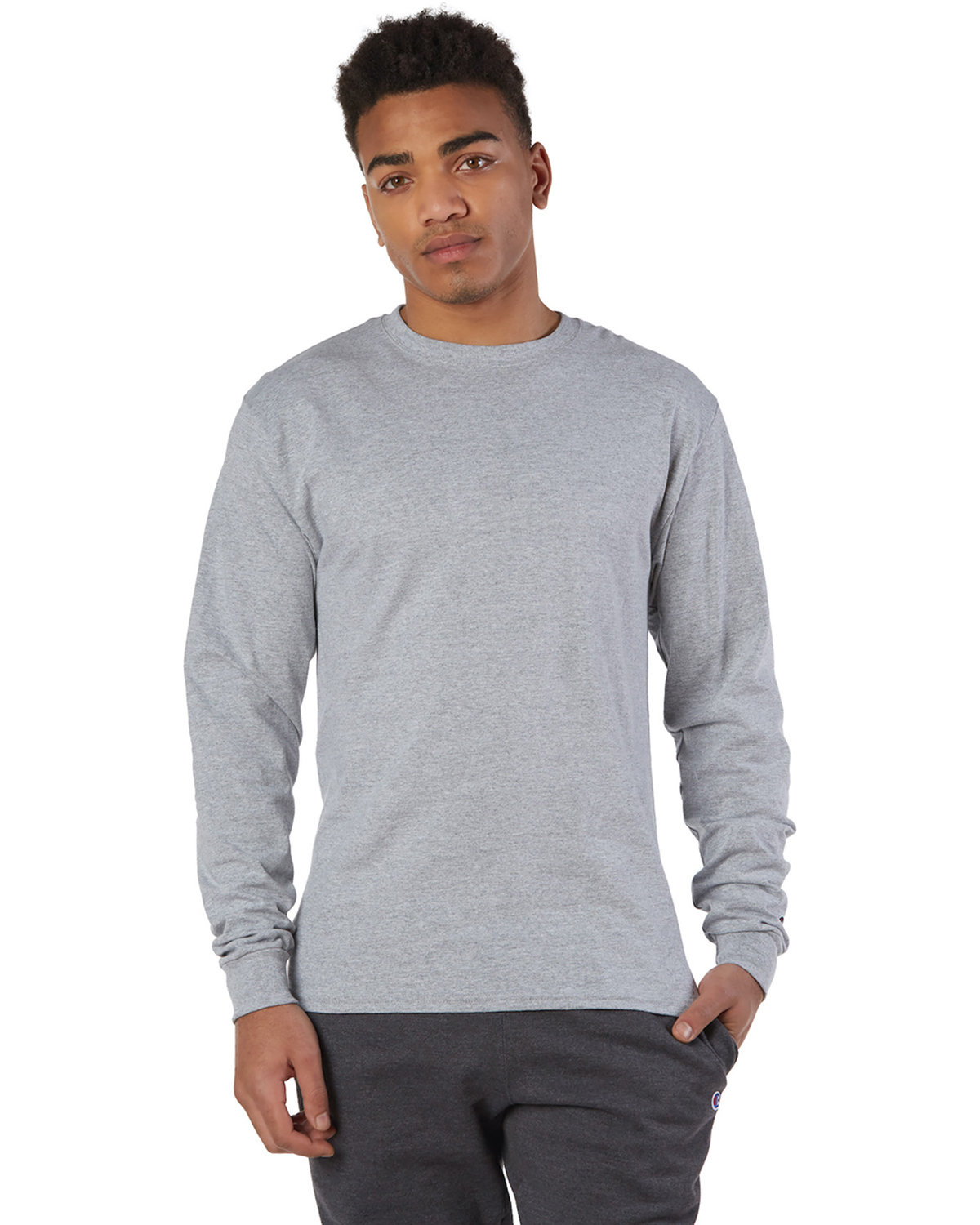 Champion CC8C Adult Taped Crewneck Long Sleeve C Logo Stylish Plain T-Shirt - Picture 8 of 13