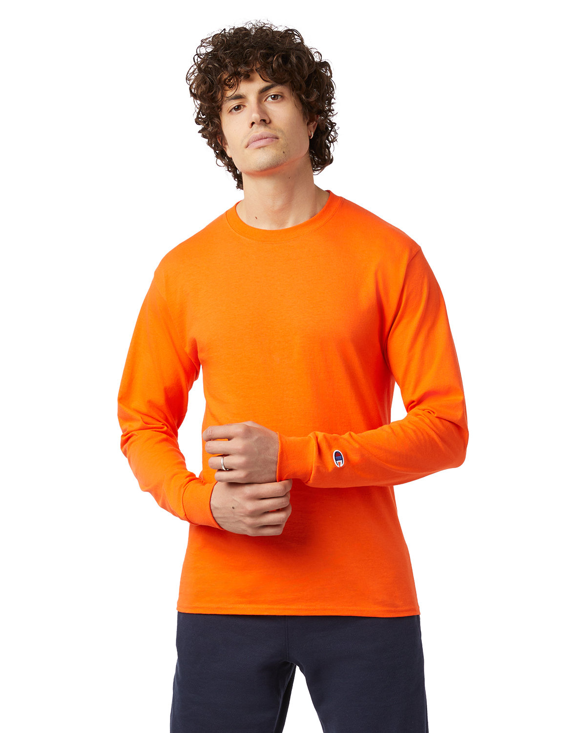 Champion CC8C Adult Taped Crewneck Long Sleeve C Logo Stylish Plain T-Shirt - Picture 10 of 13
