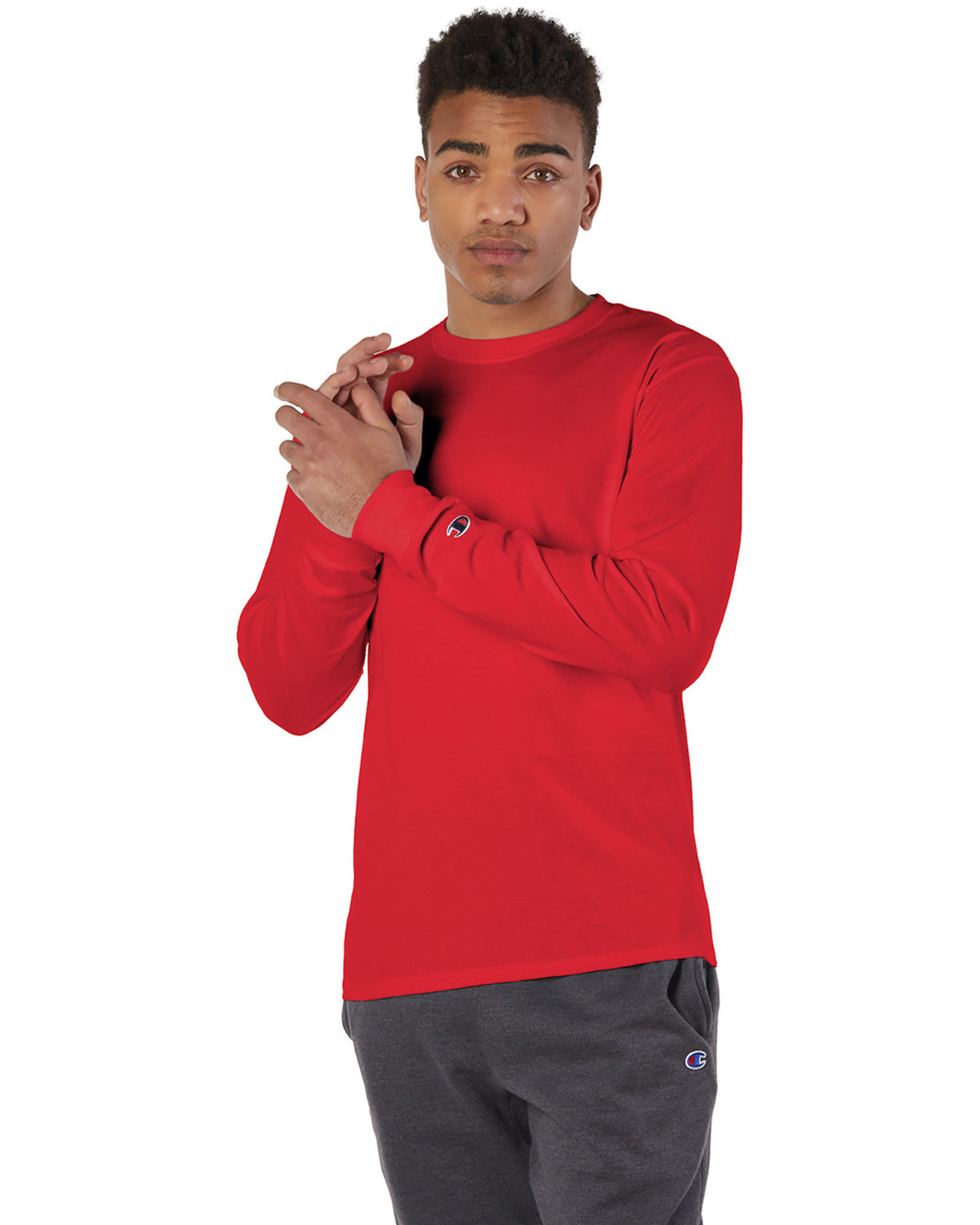 Champion CC8C Adult Taped Crewneck Long Sleeve C Logo Stylish Plain T-Shirt - Picture 11 of 13