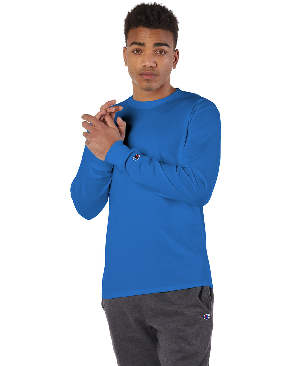 Champion CC8C Adult Taped Crewneck Long Sleeve C Logo Stylish Plain T-Shirt - Picture 12 of 13