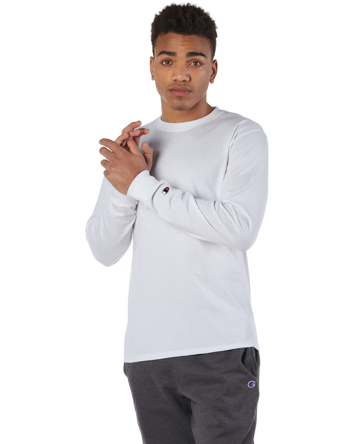 Champion CC8C Adult Taped Crewneck Long Sleeve C Logo Stylish Plain T-Shirt - Picture 13 of 13