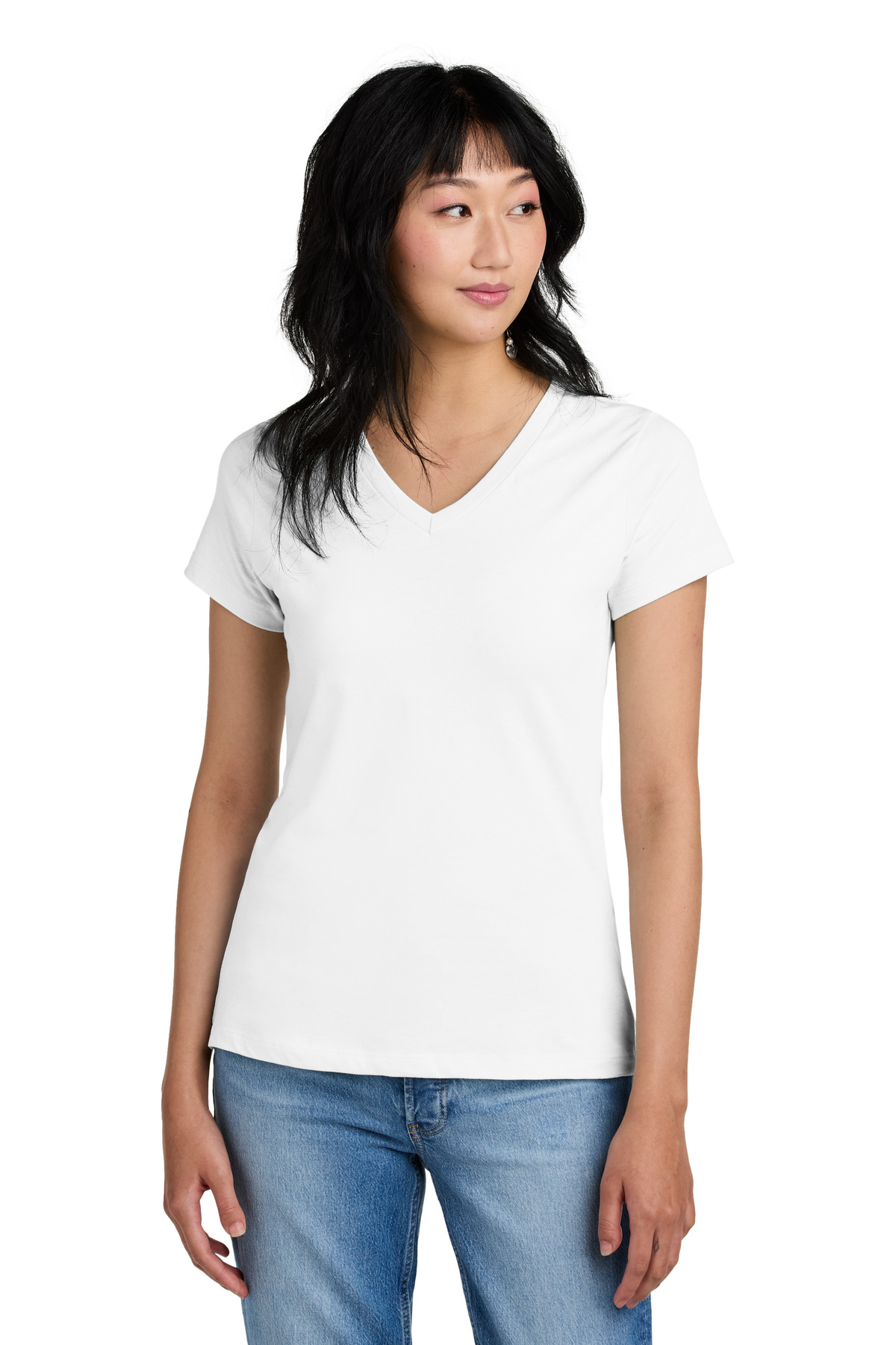 3 Pack Of District DM1170L Womens Cotton Perfect Weight V Neck Tee Top T-Shirt - Picture 7 of 28