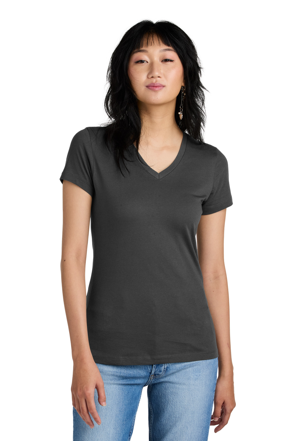 3 Pack Of District DM1170L Womens Cotton Perfect Weight V Neck Tee Top T-Shirt - Picture 9 of 28