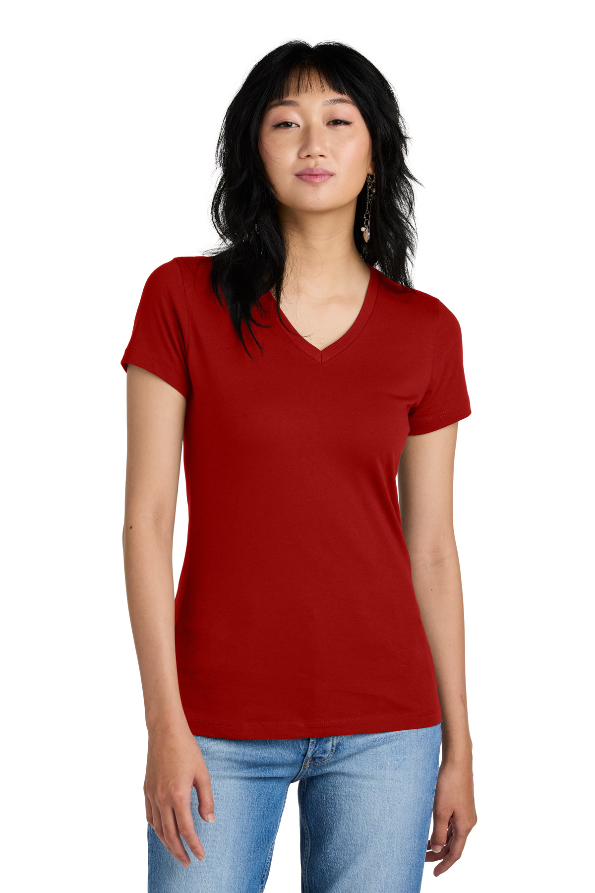 3 Pack Of District DM1170L Womens Cotton Perfect Weight V Neck Tee Top T-Shirt - Picture 10 of 28