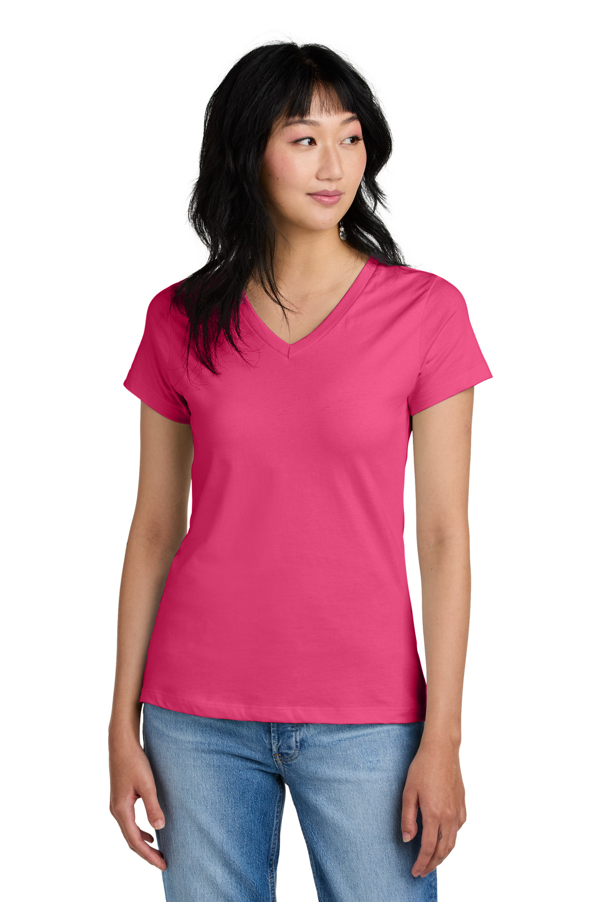 3 Pack Of District DM1170L Womens Cotton Perfect Weight V Neck Tee Top T-Shirt - Picture 11 of 28