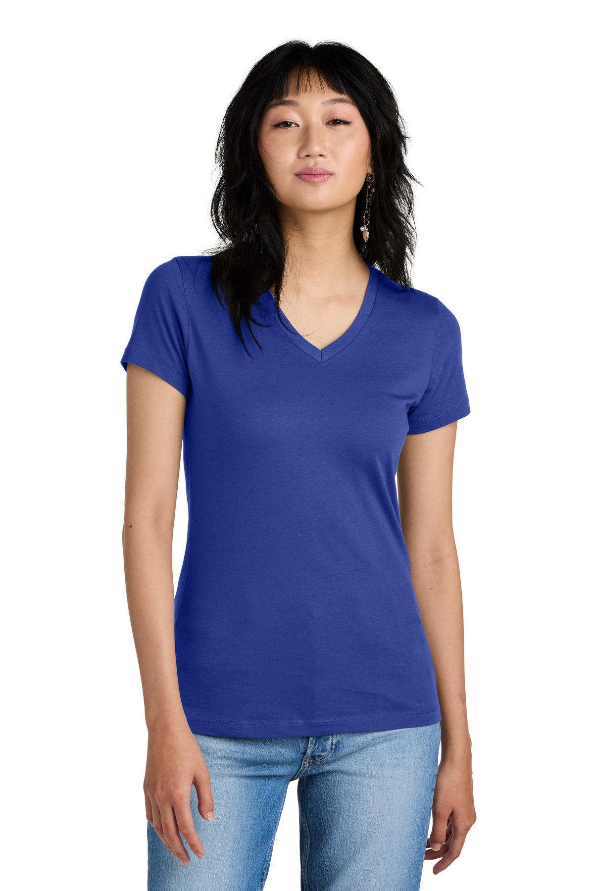 3 Pack Of District DM1170L Womens Cotton Perfect Weight V Neck Tee Top T-Shirt - Picture 12 of 28