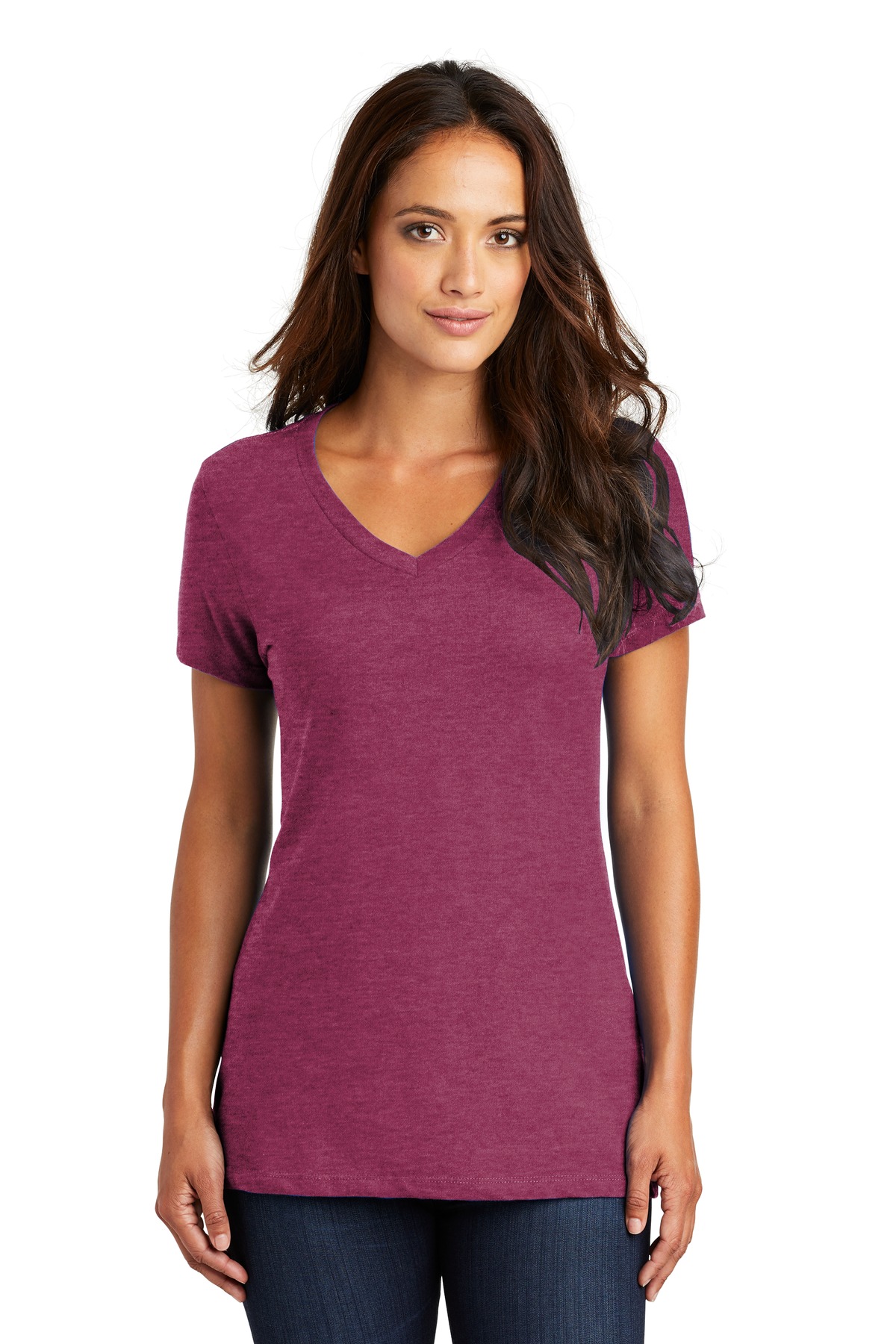 3 Pack Of District DM1170L Womens Cotton Perfect Weight V Neck Tee Top T-Shirt - Picture 15 of 28