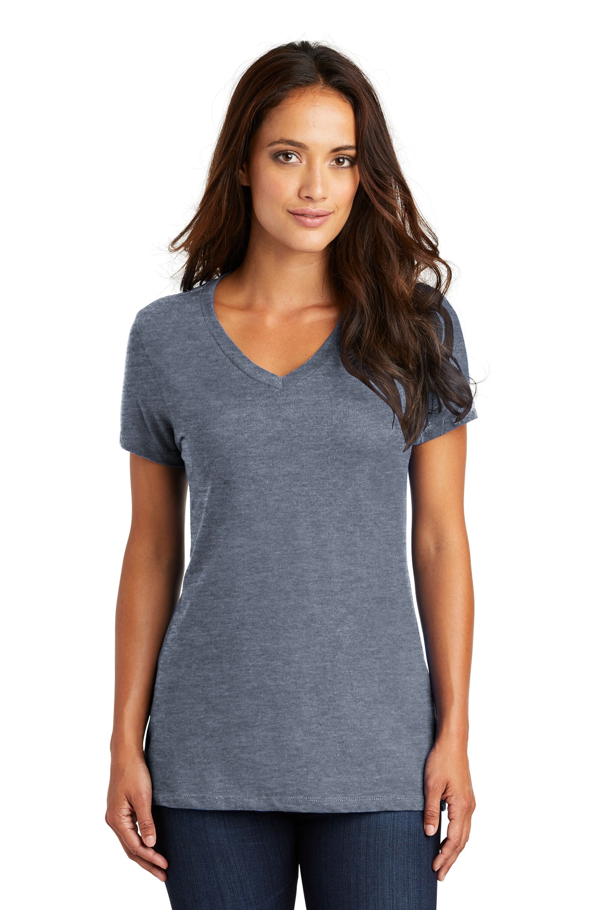 3 Pack Of District DM1170L Womens Cotton Perfect Weight V Neck Tee Top T-Shirt - Picture 16 of 28