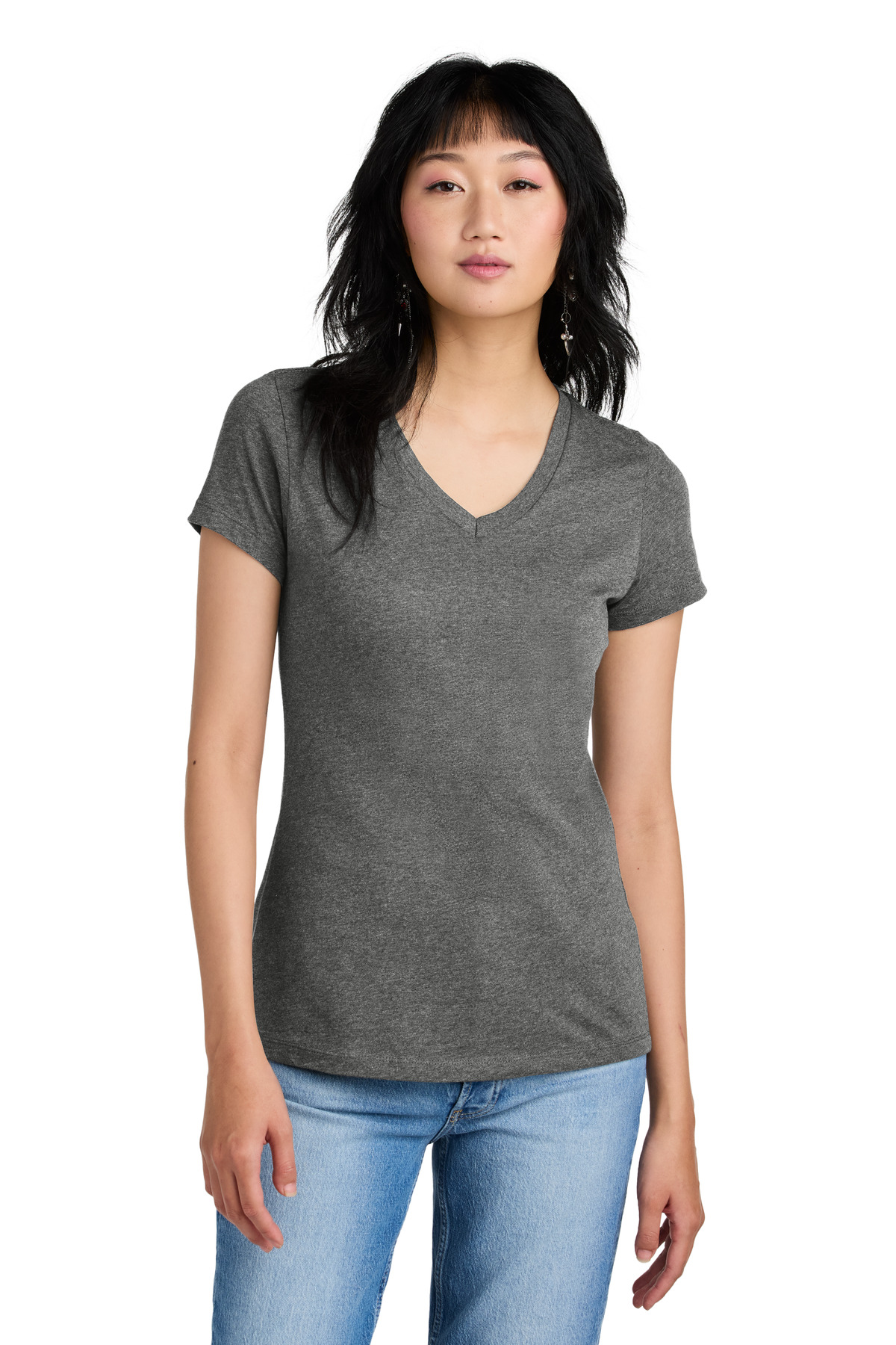 3 Pack Of District DM1170L Womens Cotton Perfect Weight V Neck Tee Top T-Shirt - Picture 17 of 28