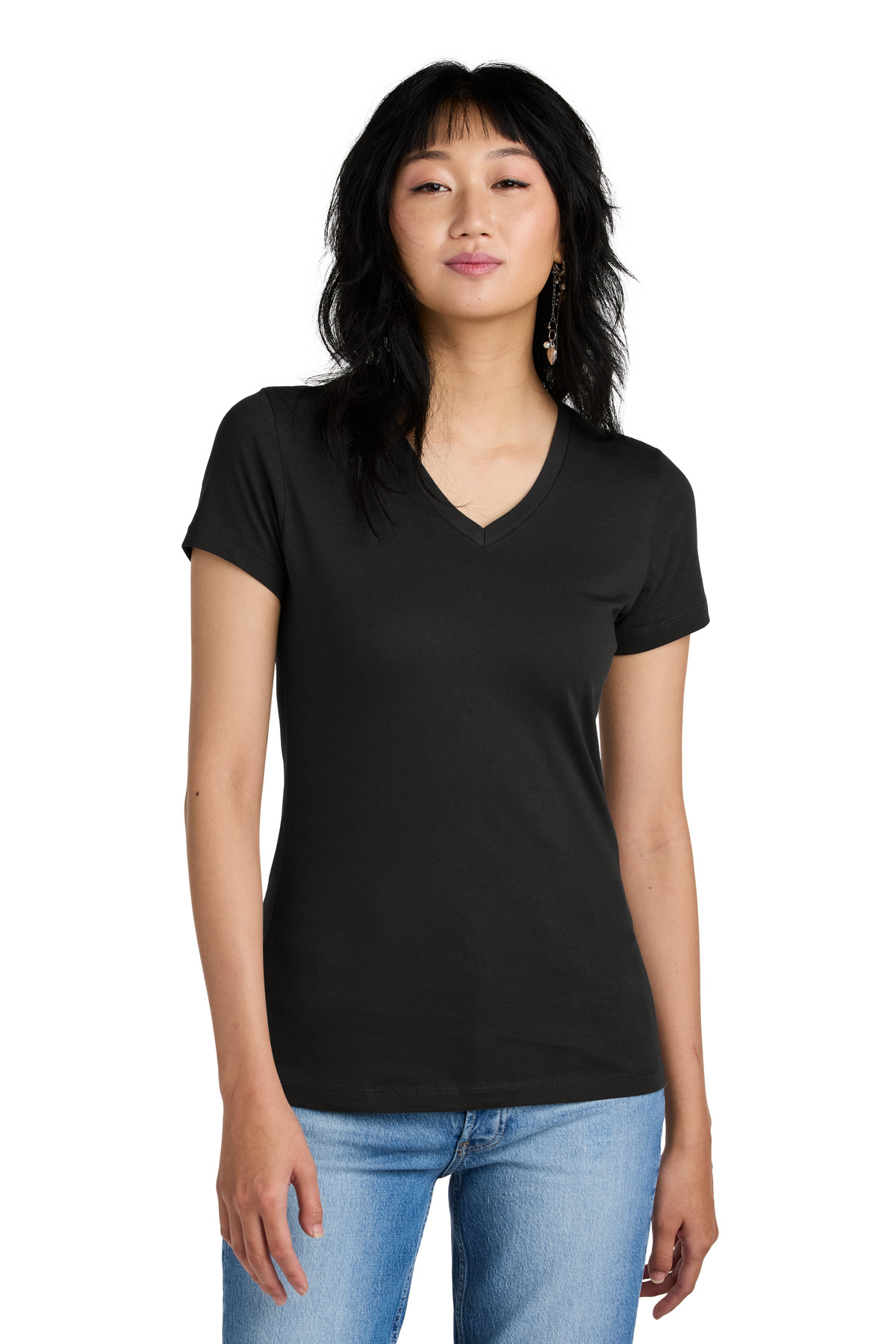 3 Pack Of District DM1170L Womens Cotton Perfect Weight V Neck Tee Top T-Shirt - Picture 18 of 28
