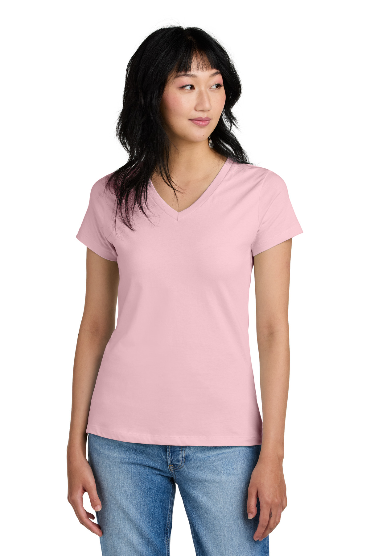3 Pack Of District DM1170L Womens Cotton Perfect Weight V Neck Tee Top T-Shirt - Picture 20 of 28