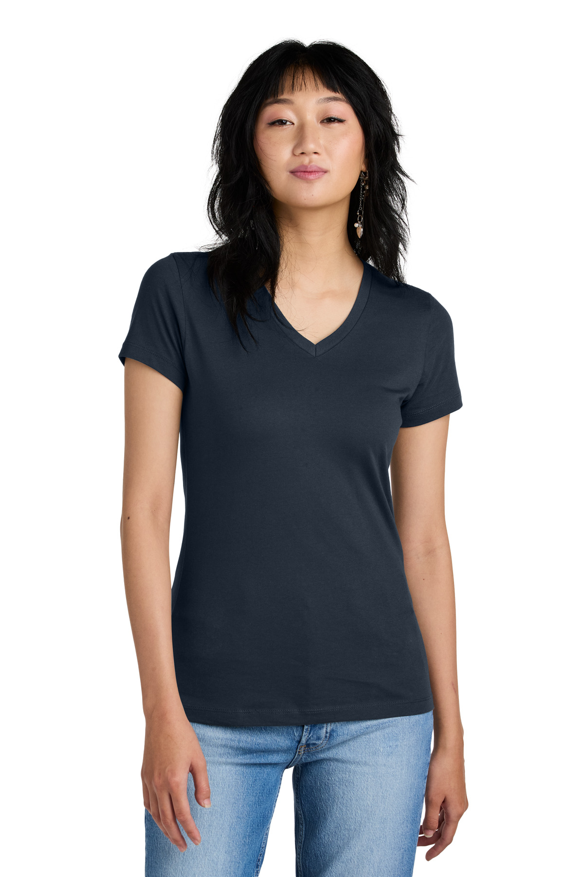 3 Pack Of District DM1170L Womens Cotton Perfect Weight V Neck Tee Top T-Shirt - Picture 21 of 28