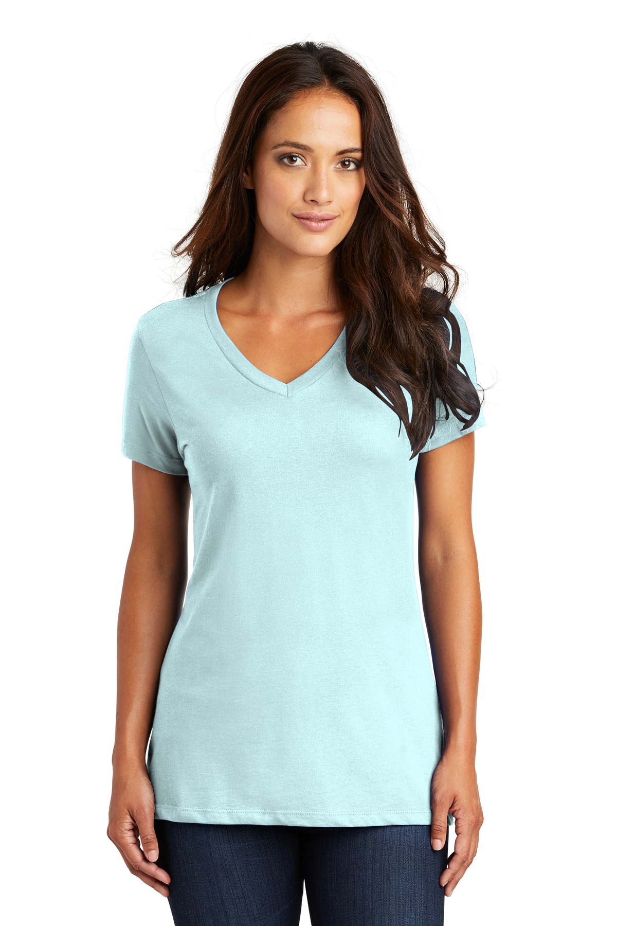3 Pack Of District DM1170L Womens Cotton Perfect Weight V Neck Tee Top T-Shirt - Picture 26 of 28