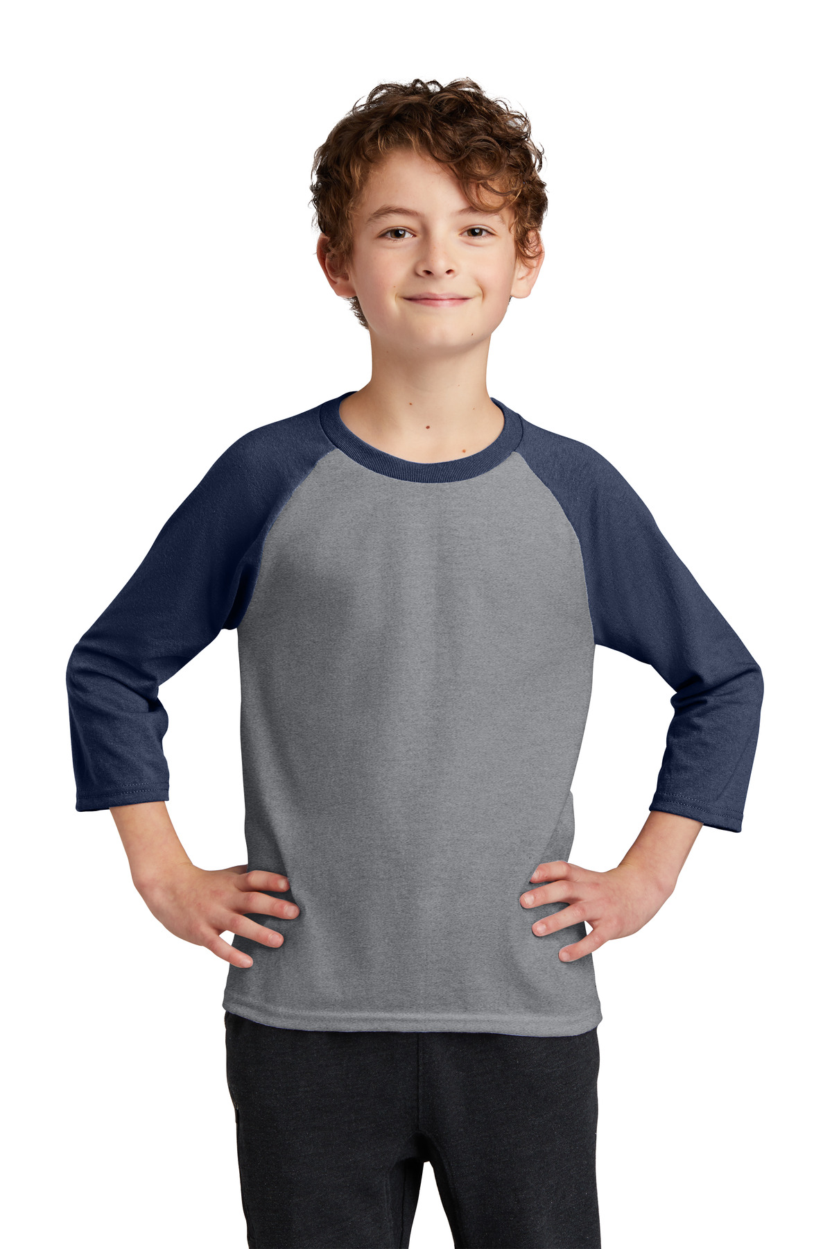 3 Pack Of Port & Company PC55YRS Youth Core Blend 3/4-Sleeve Raglan T Shirt - Picture 3 of 10