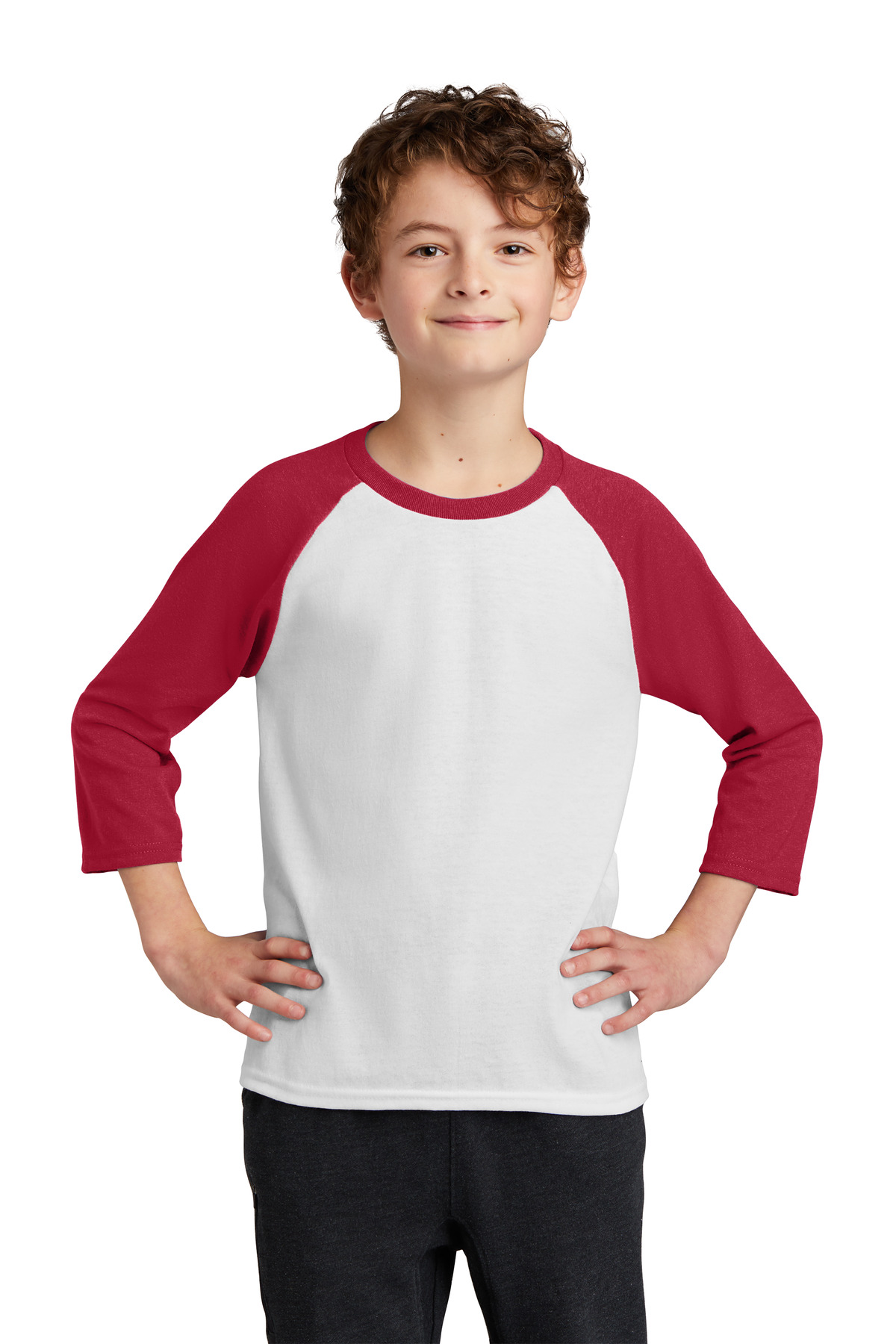 3 Pack Of Port & Company PC55YRS Youth Core Blend 3/4-Sleeve Raglan T Shirt - Picture 9 of 10