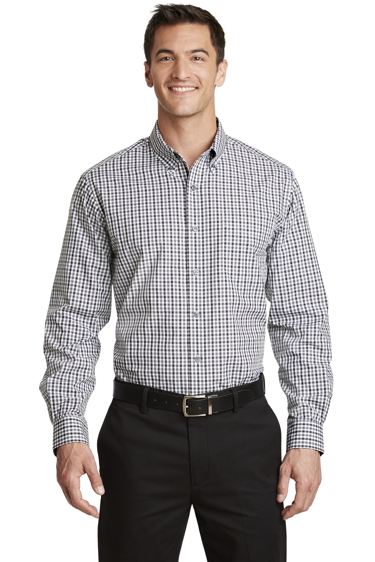 3 Pack Of Port Authority S654 Men's Long Sleeve Gingham Easy Care Shirt - Picture 2 of 4