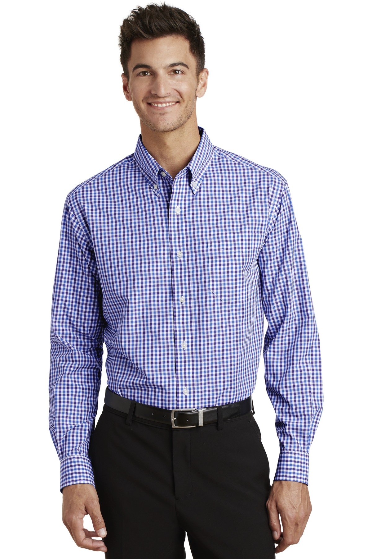 3 Pack Of Port Authority S654 Men's Long Sleeve Gingham Easy Care Shirt - Picture 3 of 4
