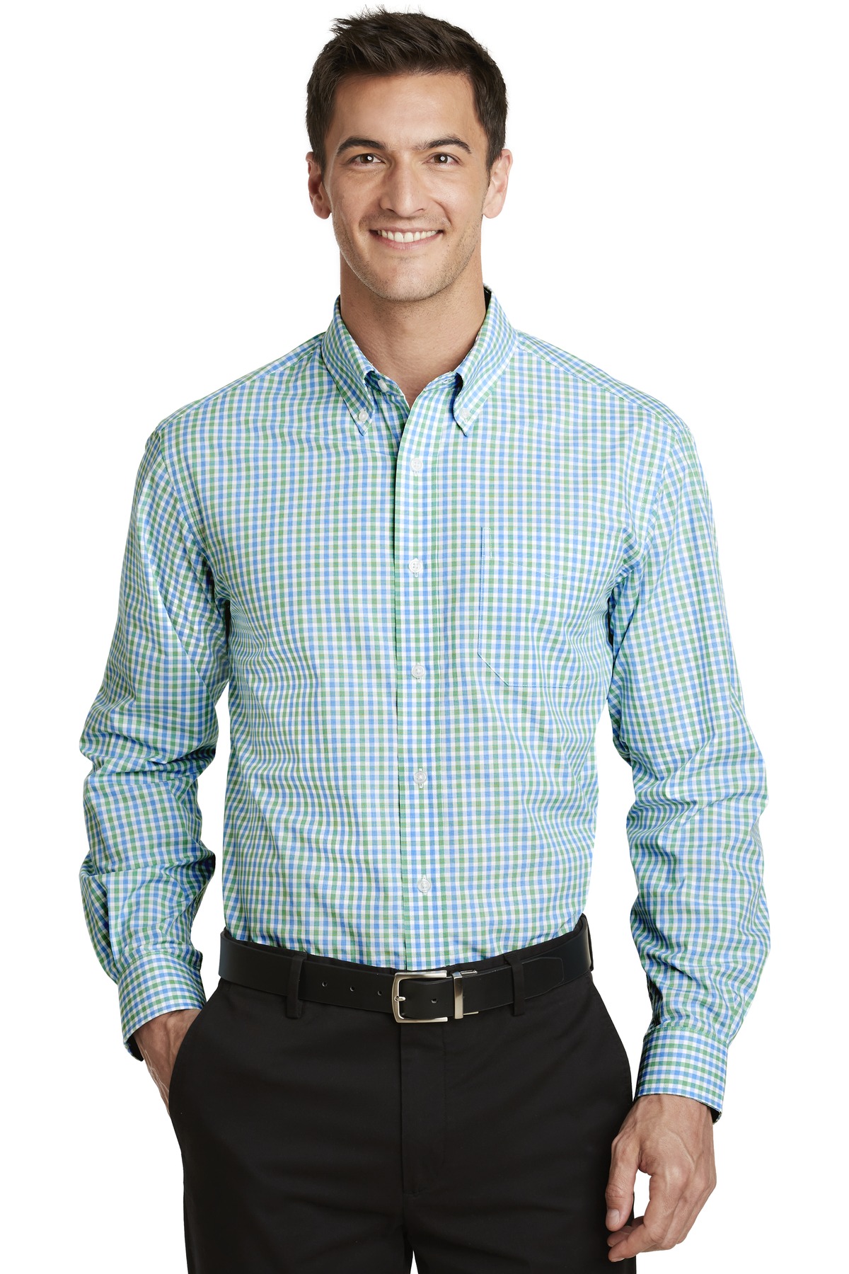 3 Pack Of Port Authority S654 Men's Long Sleeve Gingham Easy Care Shirt - Picture 4 of 4